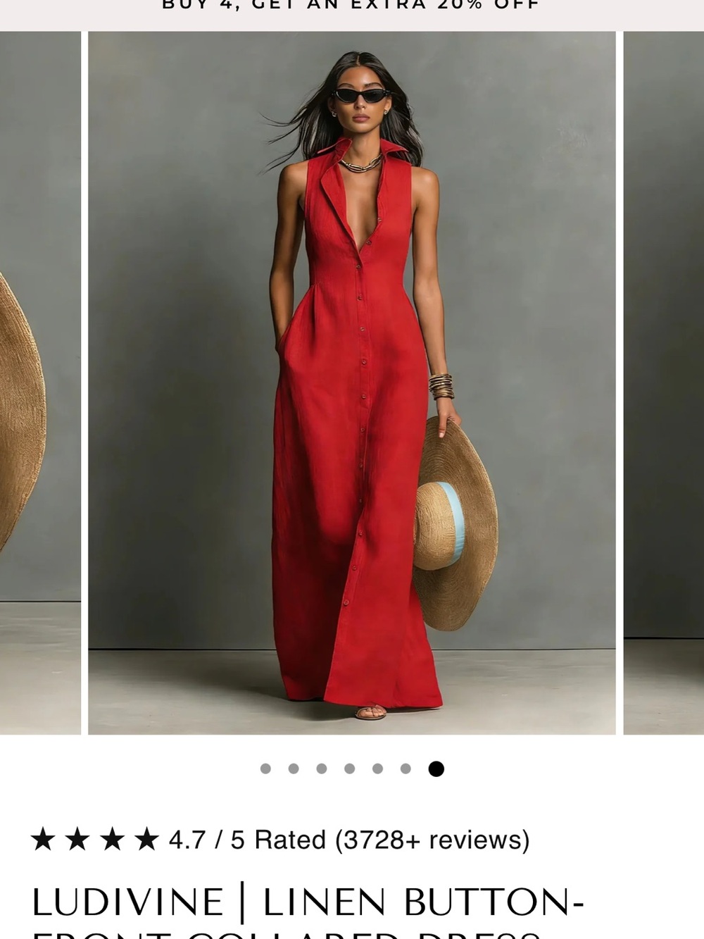 Linen Button-Front Maxi Dress in Red